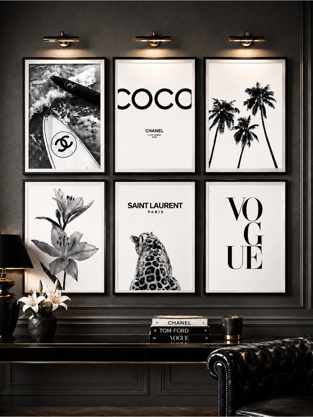 🏆 Set of 6 Designer Parisian Fashion Prints Chanel Saint Laurent Vogue Wall Art